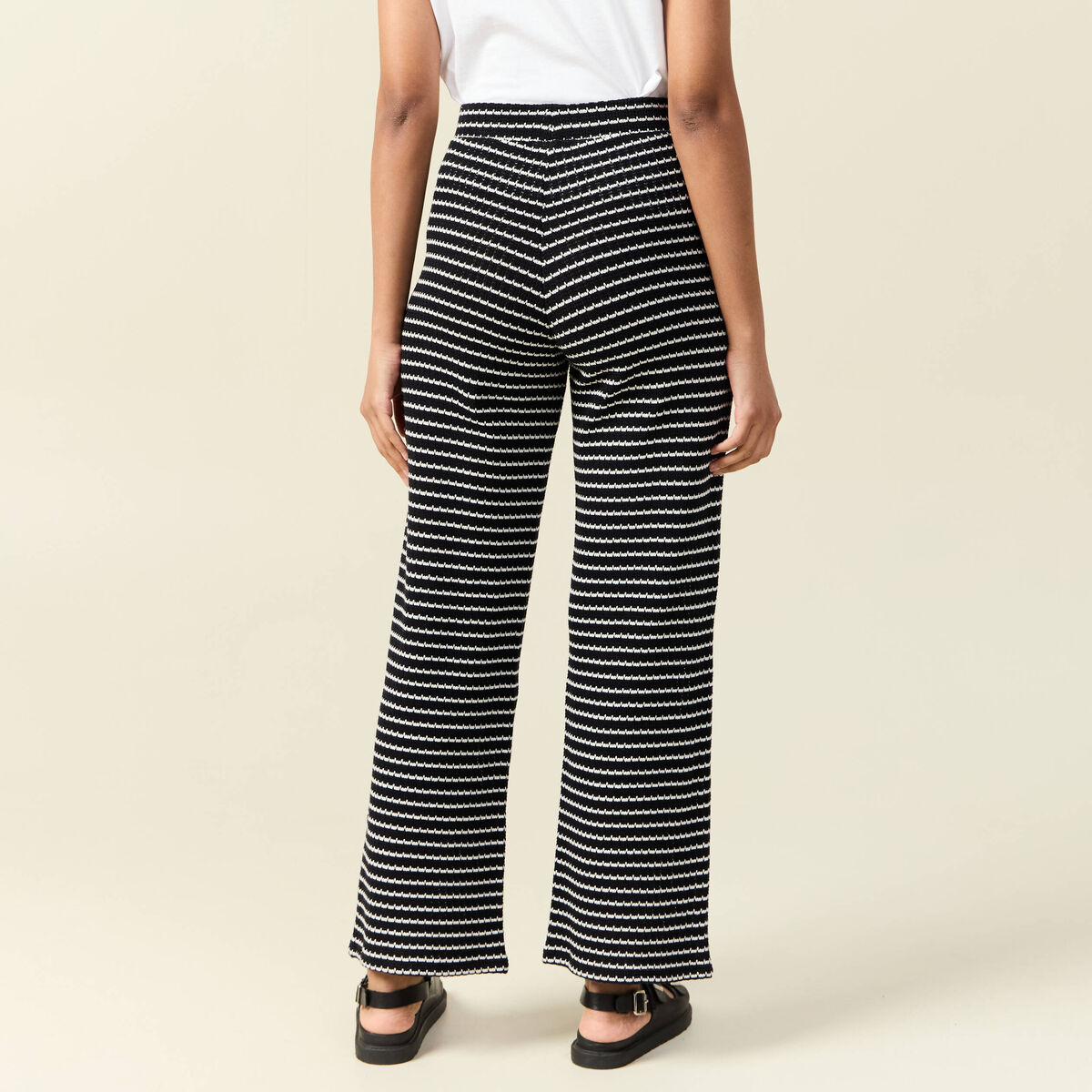 Pantalon large en maille noir femme