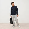 Pull manches longues col rond bleu marine homme