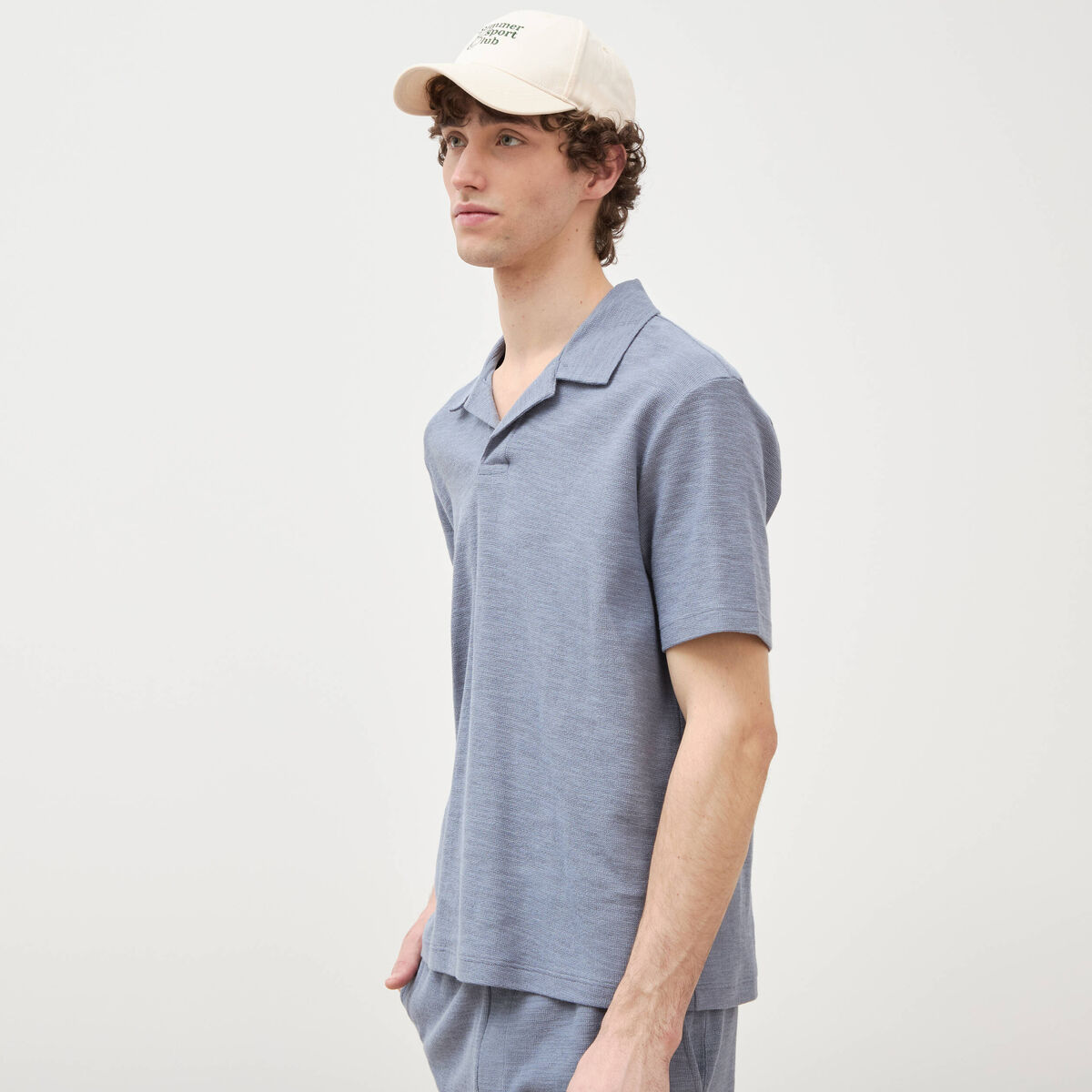 Polo manches courtes bleu gris homme
