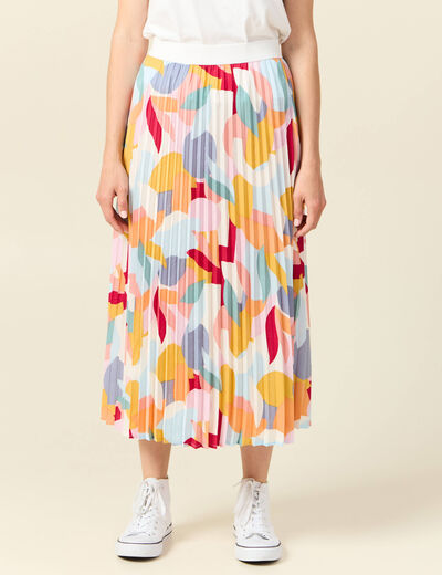Jupe midi évasée plissée creme femme