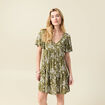 Robe évasée manches courtes vert olive femme