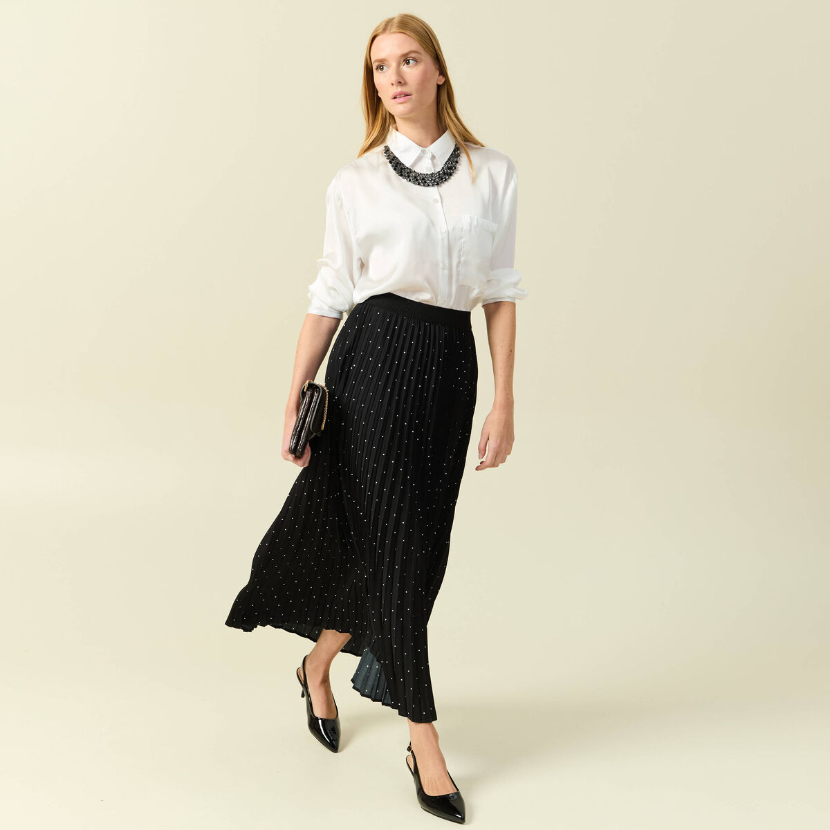 Jupe satin&eacute;e noir femme