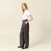 Pantalon large taille haute gris foncé femme
