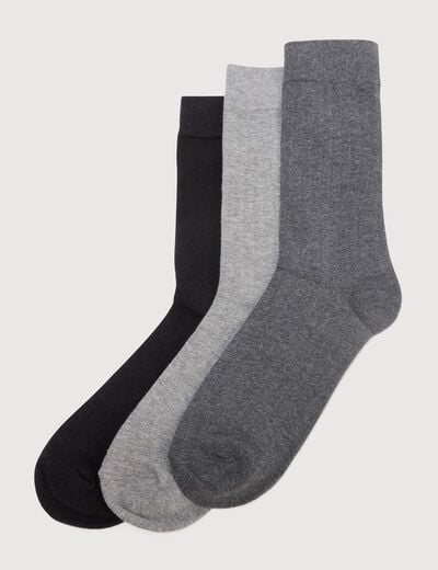 Lot de 3 paires chaussettes hautes gris fonc&eacute; homme