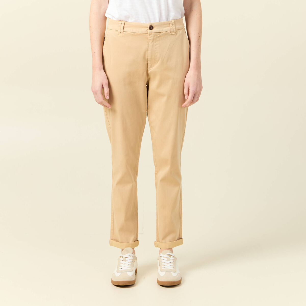 Pantalon chino cigarette beige femme