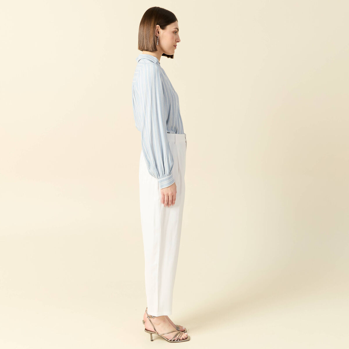 Pantalon slouchy taille haute blanc femme