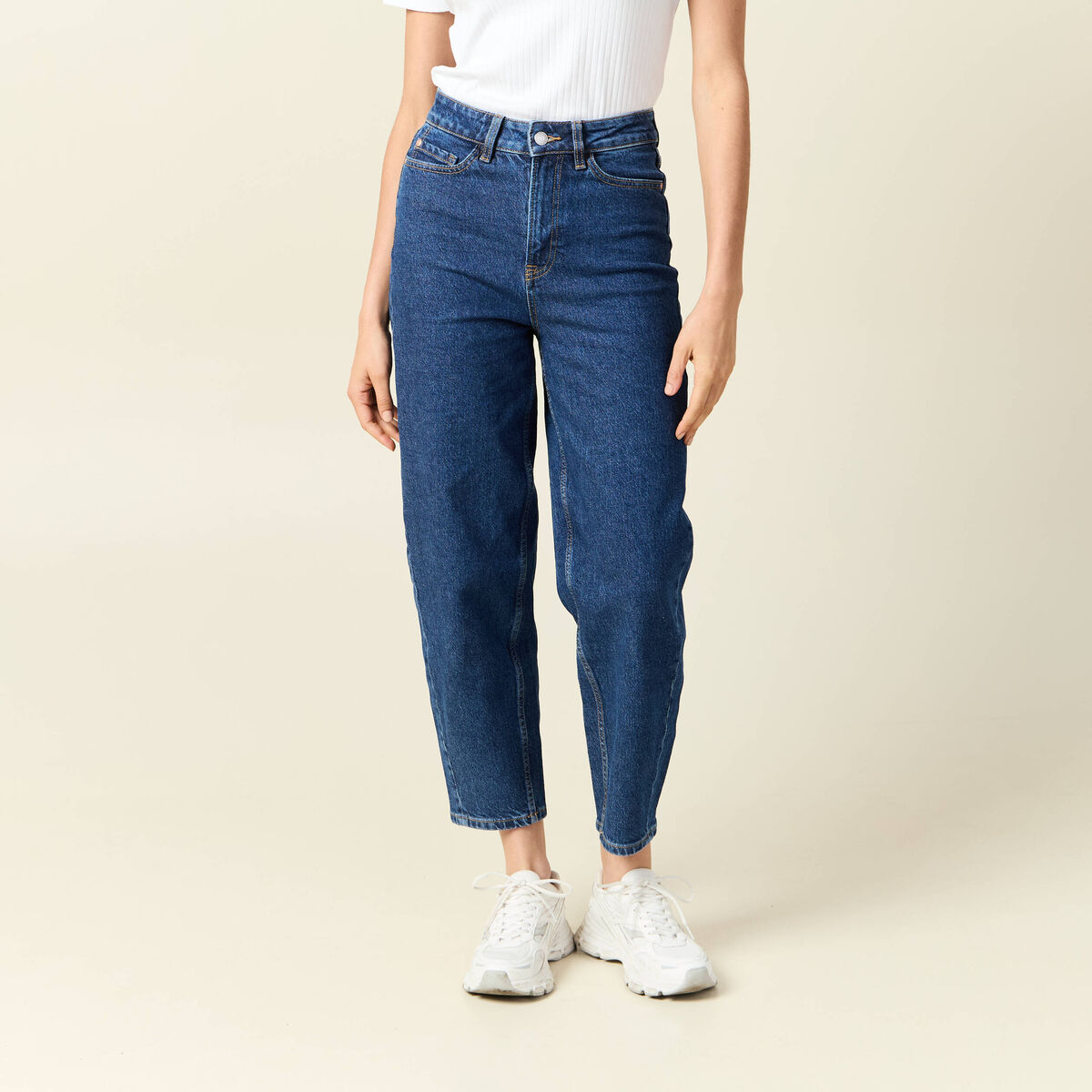 Jeans barrel taille haute 7/8&egrave;me denim brut femme