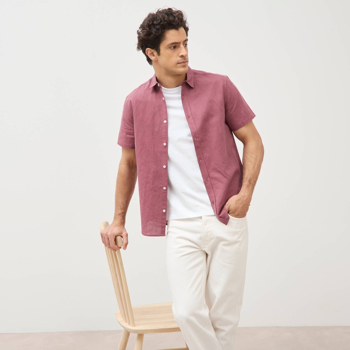 Chemise manches courtes vieux rose homme