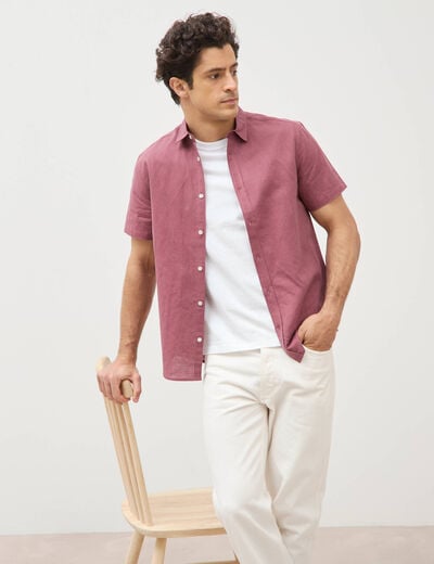 Chemise manches courtes vieux rose homme