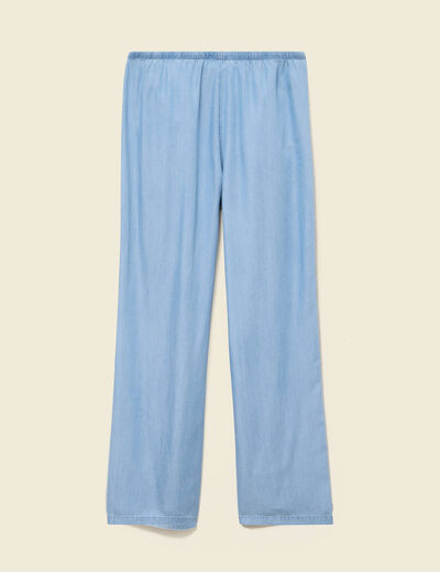 Jeans taille &eacute;lastique coupe droite denim bleach femme