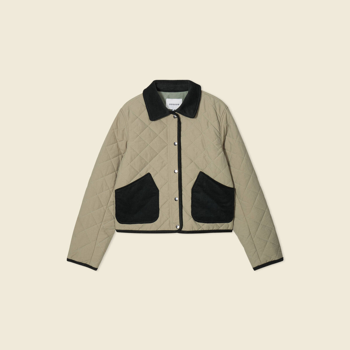 Blouson matelass&eacute; boutonn&eacute; vert kaki femme