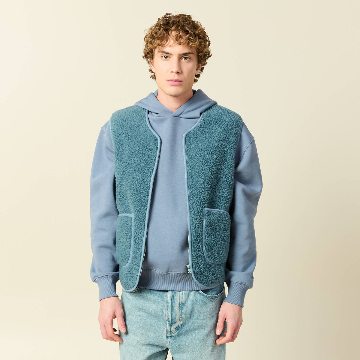 Sweat sans manches effet polaire bleu gris homme