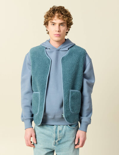 Sweat sans manches effet polaire bleu gris homme