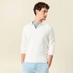 Pull droit col polo manches longues ecru homme