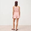 Short taille haute en maille ray&eacute;e orange fonc&eacute; femme