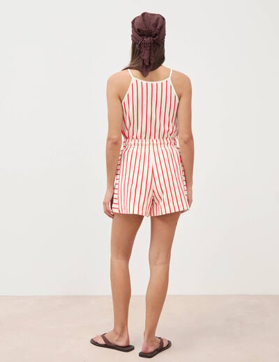 Short taille haute en maille ray&eacute;e orange fonc&eacute; femme