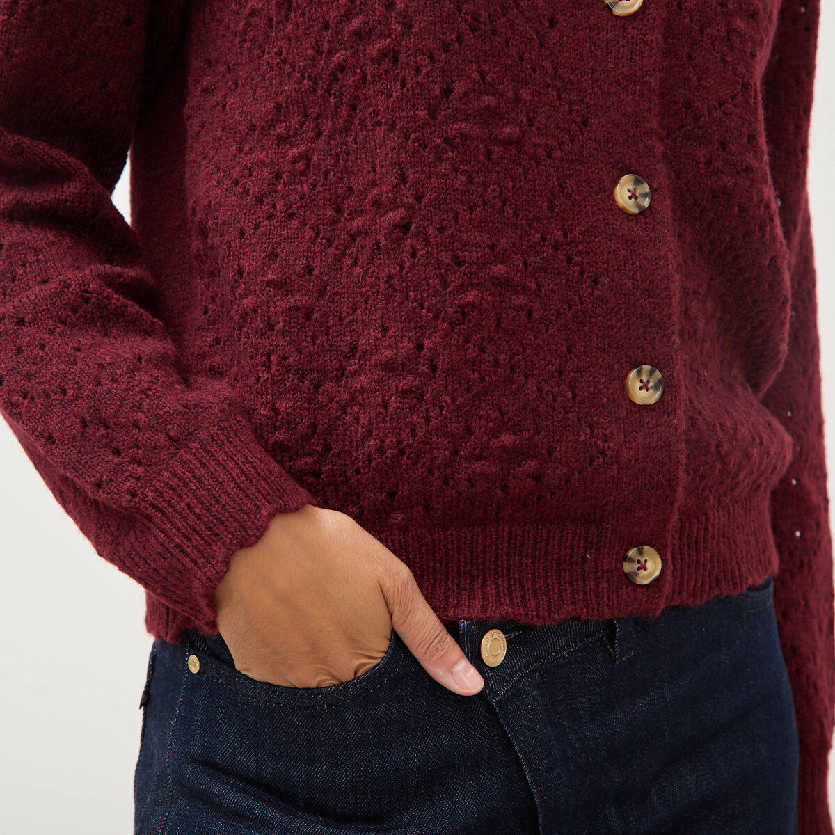 Gilet manches longues col rond bordeaux femme