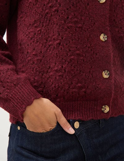 Gilet manches longues col rond bordeaux femme