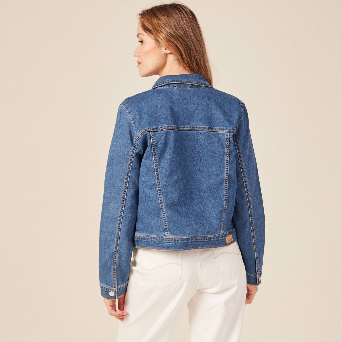 Veste ajust&eacute;e en jeans manches longues denim stone femme