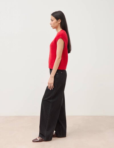 Pull droit sans manches col rond rouge femme