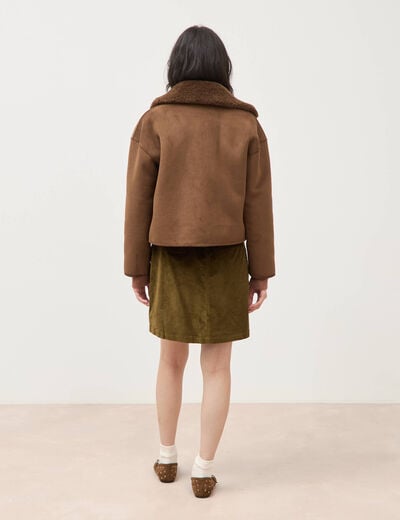 Manteau r&eacute;versible oversize court marron femme