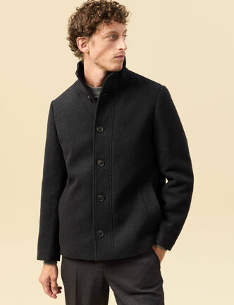 Manteau droit court col montant gris fonc&eacute; homme