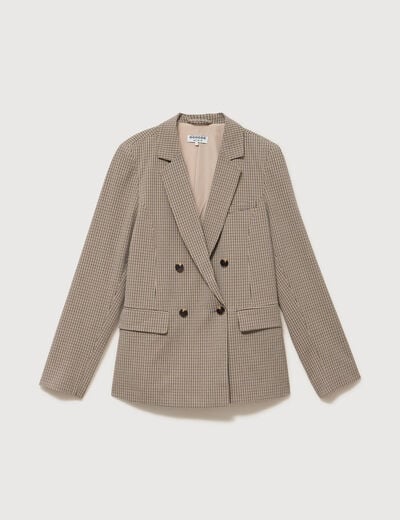 Blazer &agrave; carreaux col tailleur gris femme