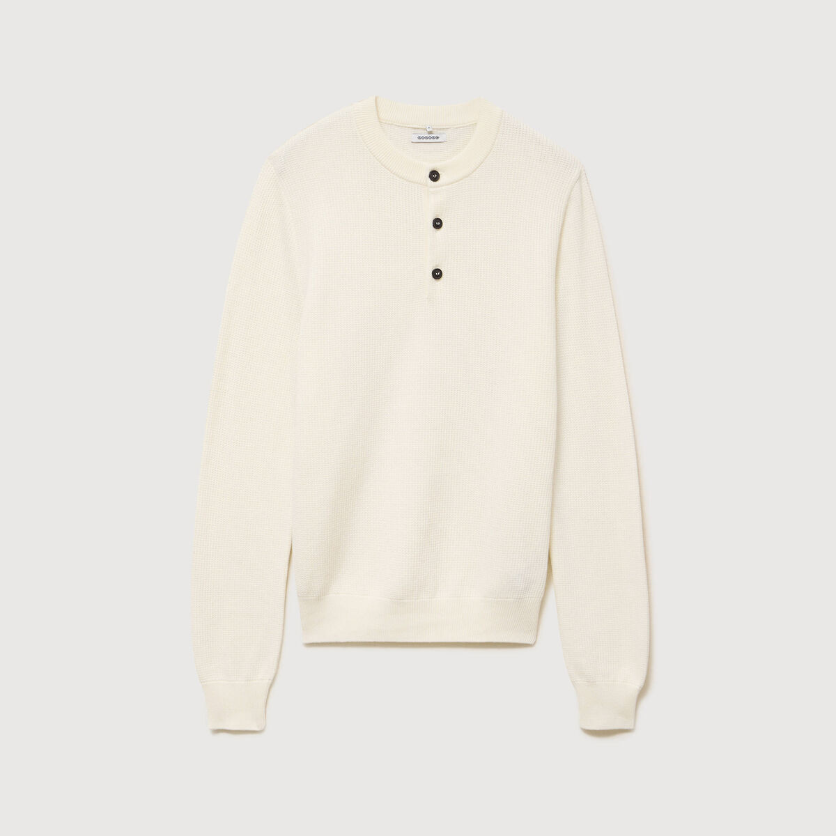 Pull droit col mao manches longues ecru homme