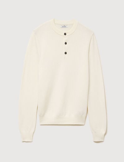 Pull droit col mao manches longues ecru homme