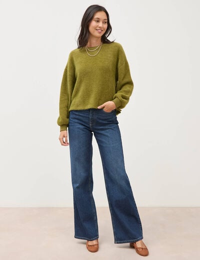 Jeans large taille haute denim brut femme