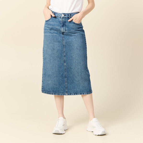 Jupe midi crayon en jean denim used femme