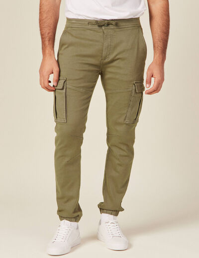 Pantalon battle bas resserré vert kaki homme