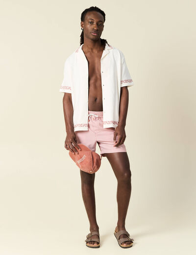 Chemise manches courtes brodée ecru homme