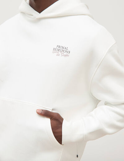 Sweat ample &agrave; capuche manches longues ecru homme
