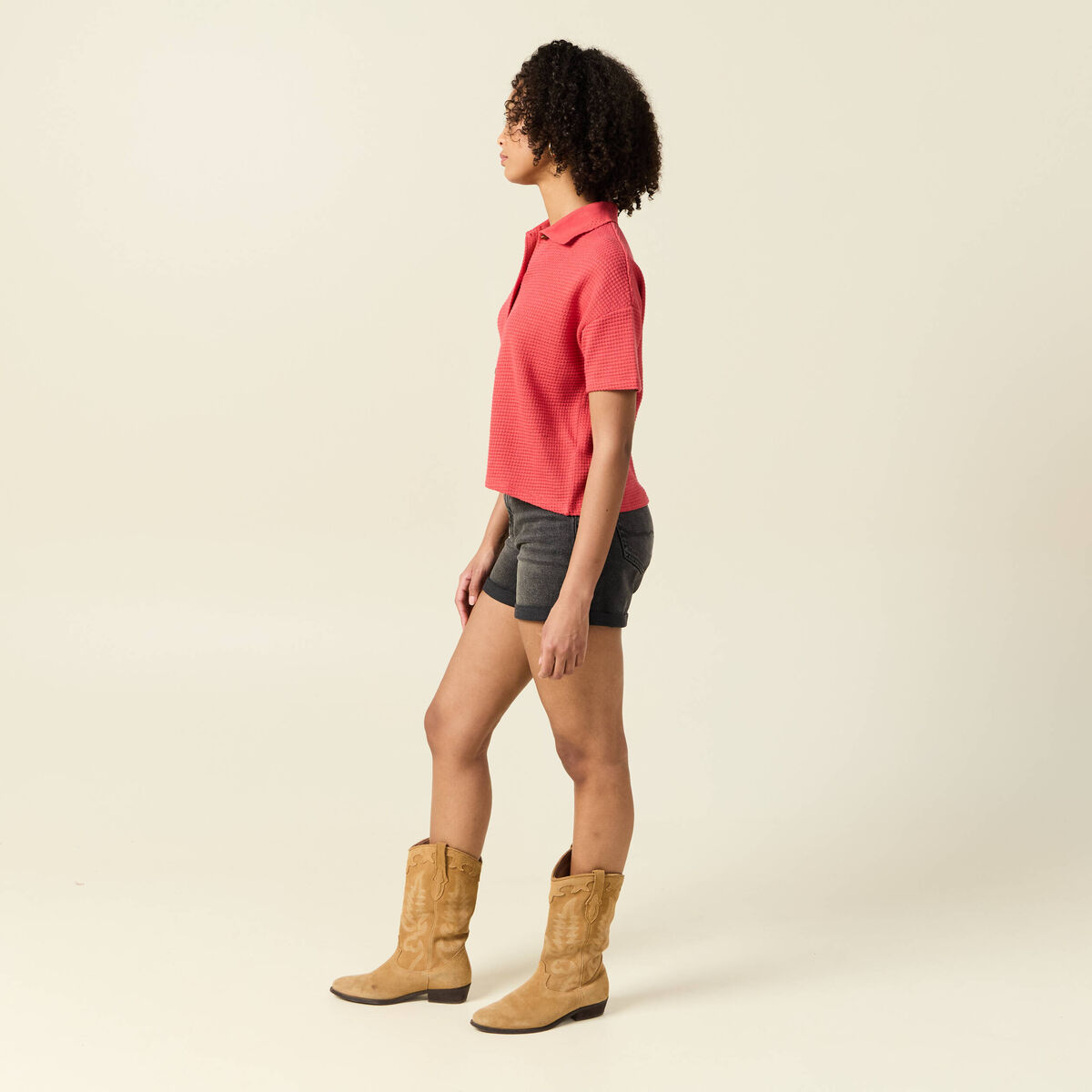 Polo en maille rouge femme