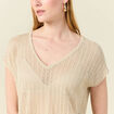 Pull manches courtes ajouré creme femme