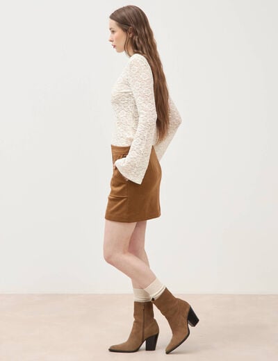 Mini-jupe doubl&eacute;e marron femme