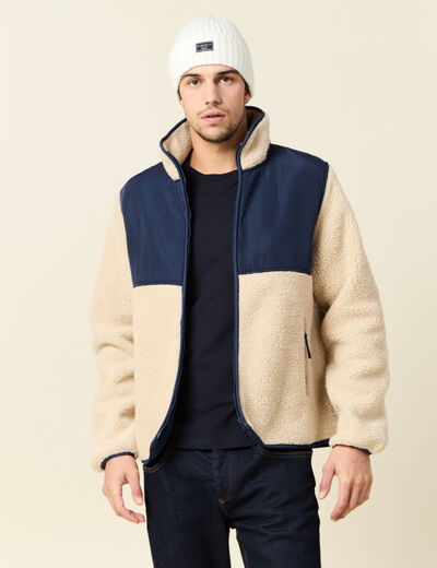 Sweat zippé col montant beige homme