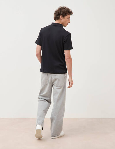 Polo ample col cubain manches courtes noir homme