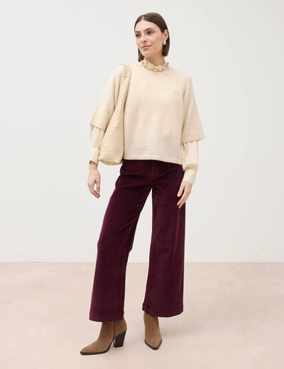 Pull droit col rond manches courtes ivoire femme