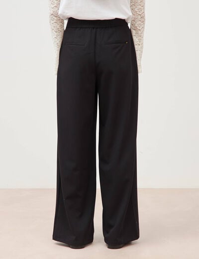 Pantalon large taille haute fluide noir femme