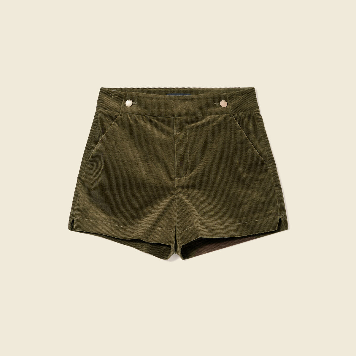 Short droit en velours vert kaki femme