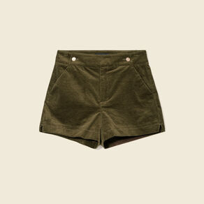 Short droit en velours vert kaki femme