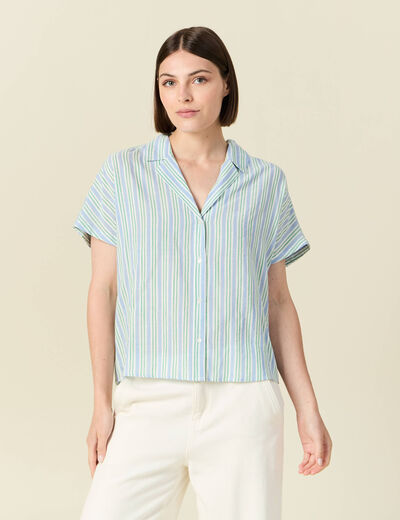 Chemise manches courtes bleu femme