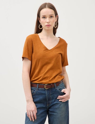 T-shirt manches courtes camel femme