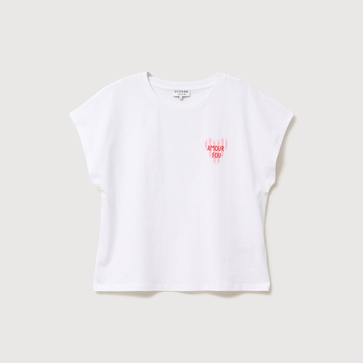 T-shirt droit col rond manches courtes blanc femme