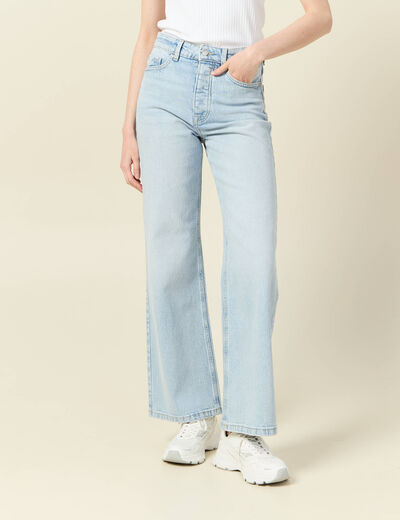 Jeans large taille haute denim bleach femme