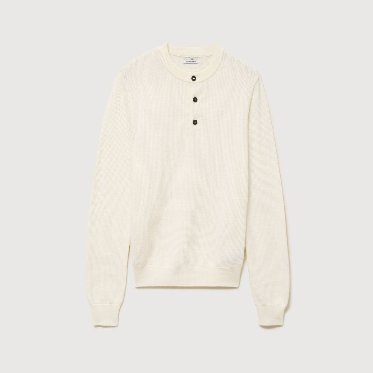 Pull droit col mao manches longues ecru homme