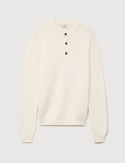 Pull droit col mao manches longues ecru homme