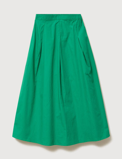 Jupe longue &eacute;vas&eacute;e en coton ray&eacute; vert femme